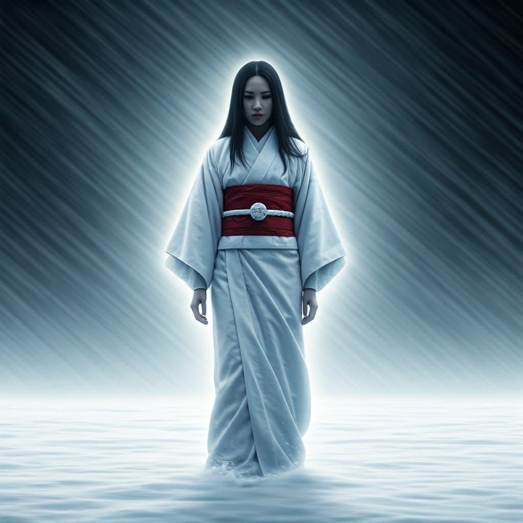 Ethereal Portrait of Yuki Onna in Snowstorm