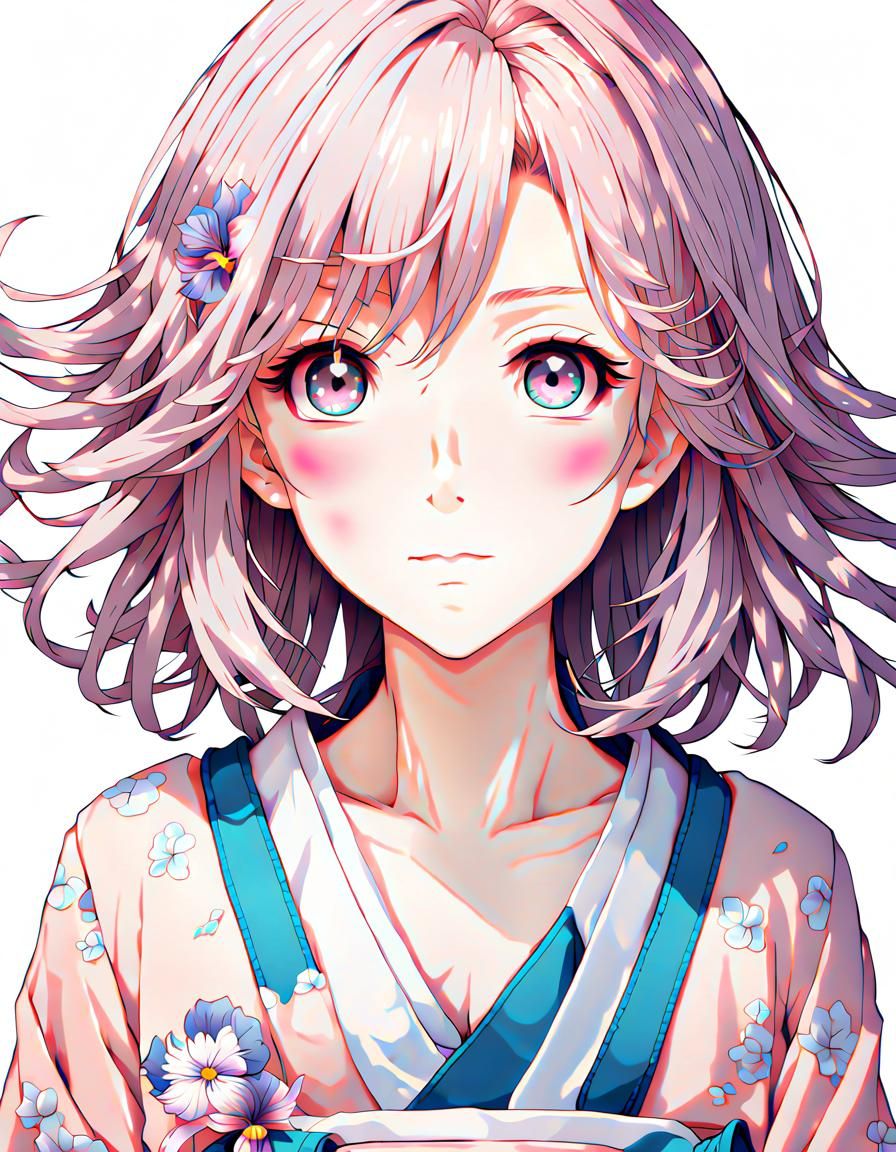 Cute Anime Girl with Sakura and Shimmering Hair