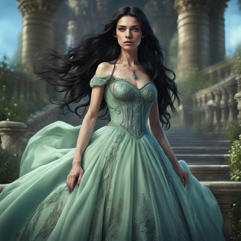 Teenage Girl in Green Ballgown: Fantasy Concept Art