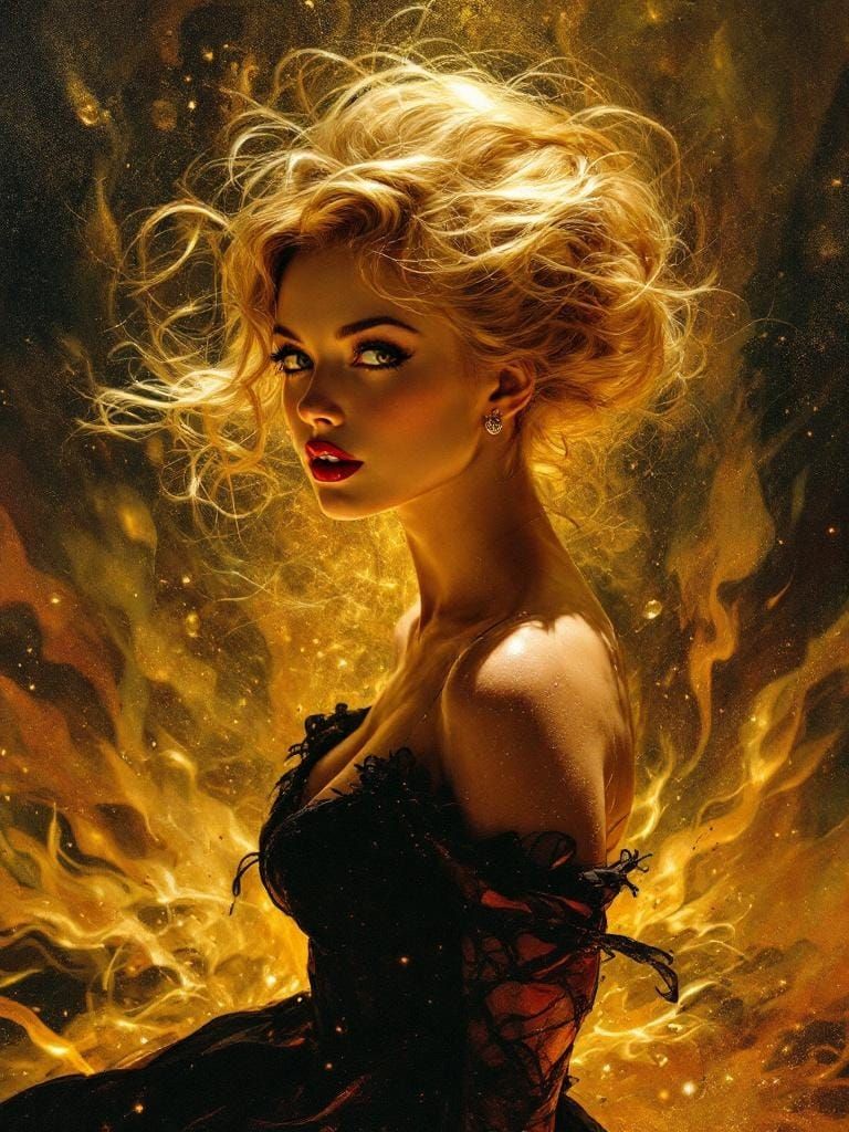 Blond Pin-Up in Magical Realism Style