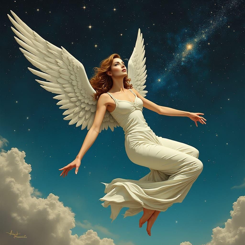Angelic Woman Floats Through Galaxy Watching Humans