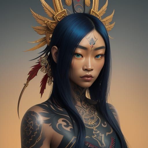 Angelic Asian Woman in Seductive Red & Gold Dress