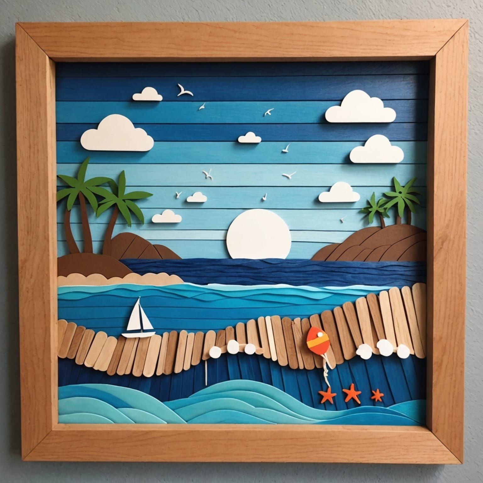 Popsicle Stick Ocean Scene Wall Art