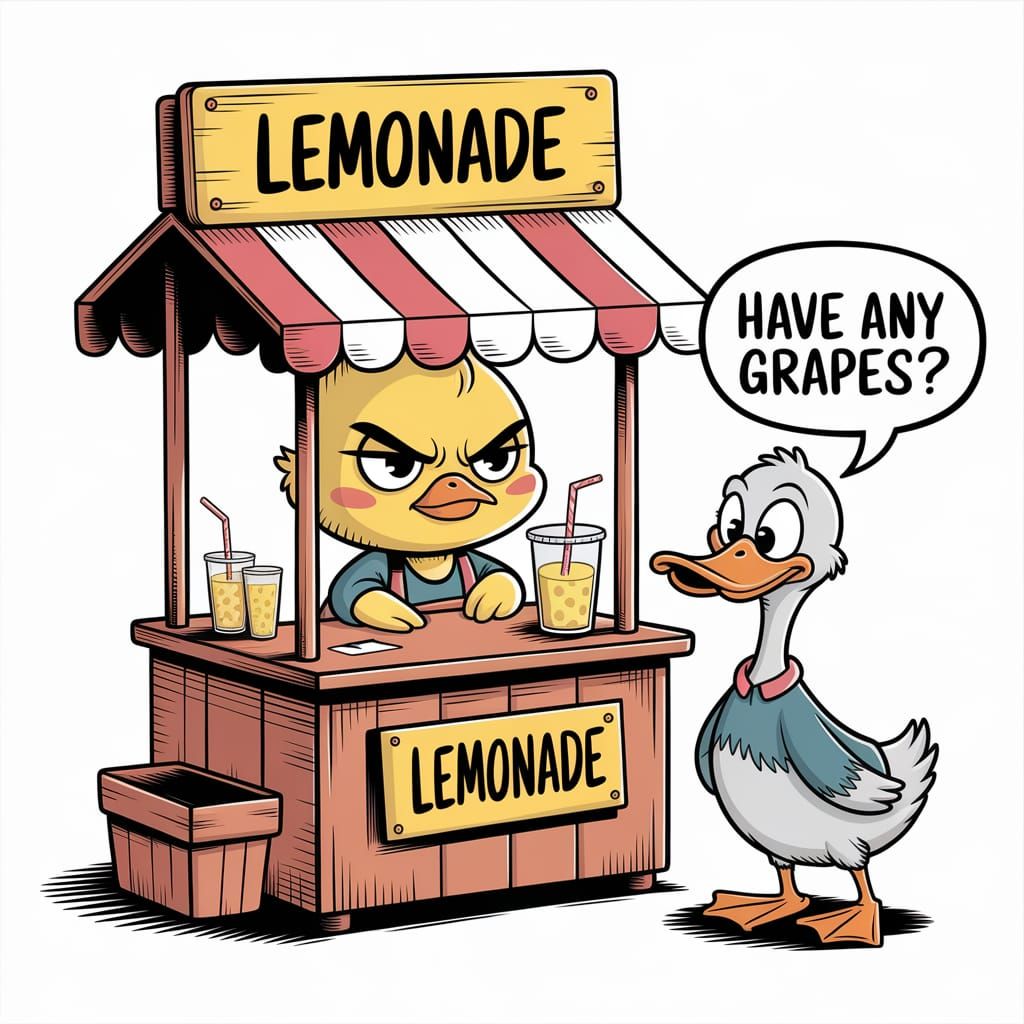 Grumpy Chick's Lemonade Stand with Goofy Duck