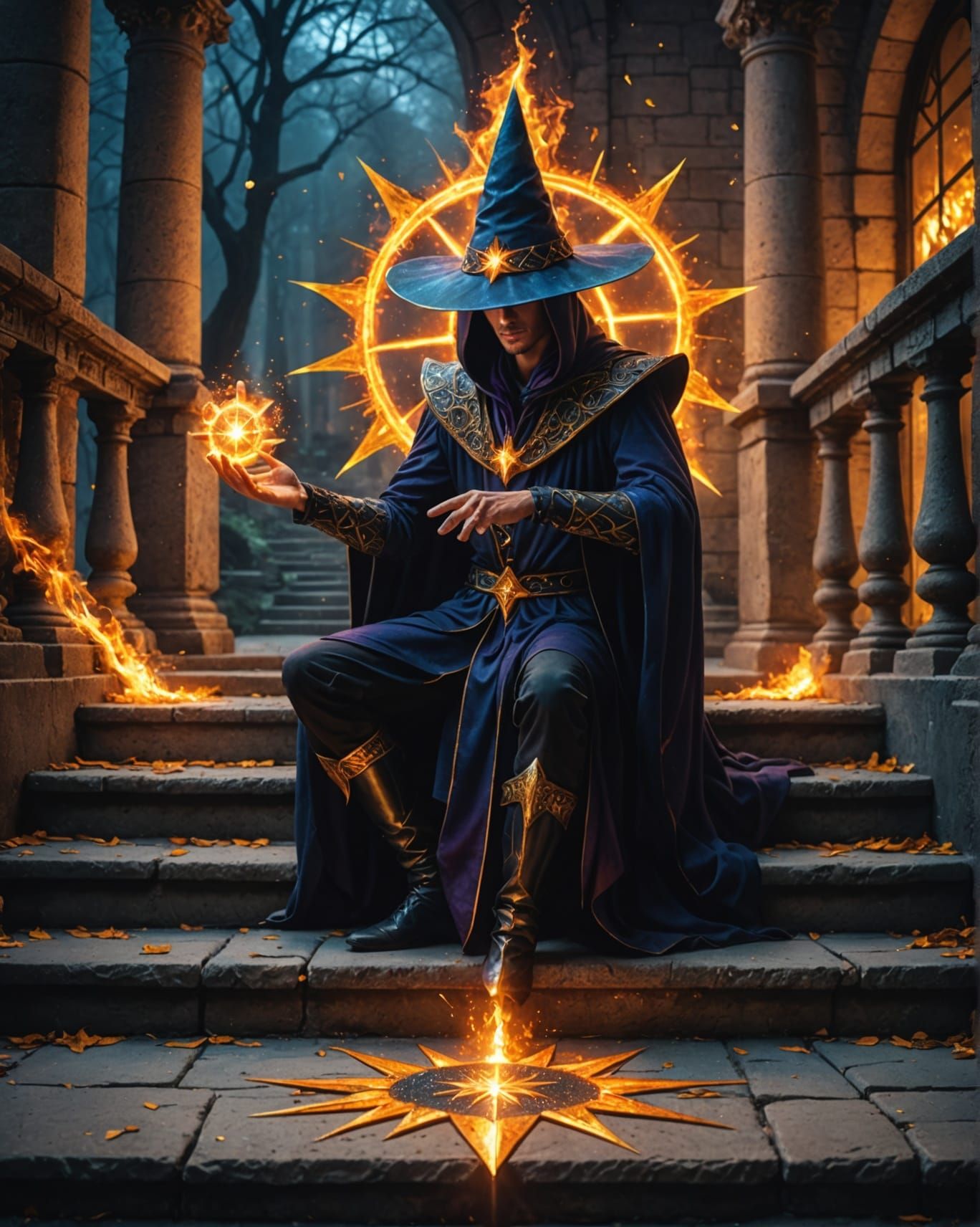 Dark Magician Studies Fiery Star: Diamond Painting