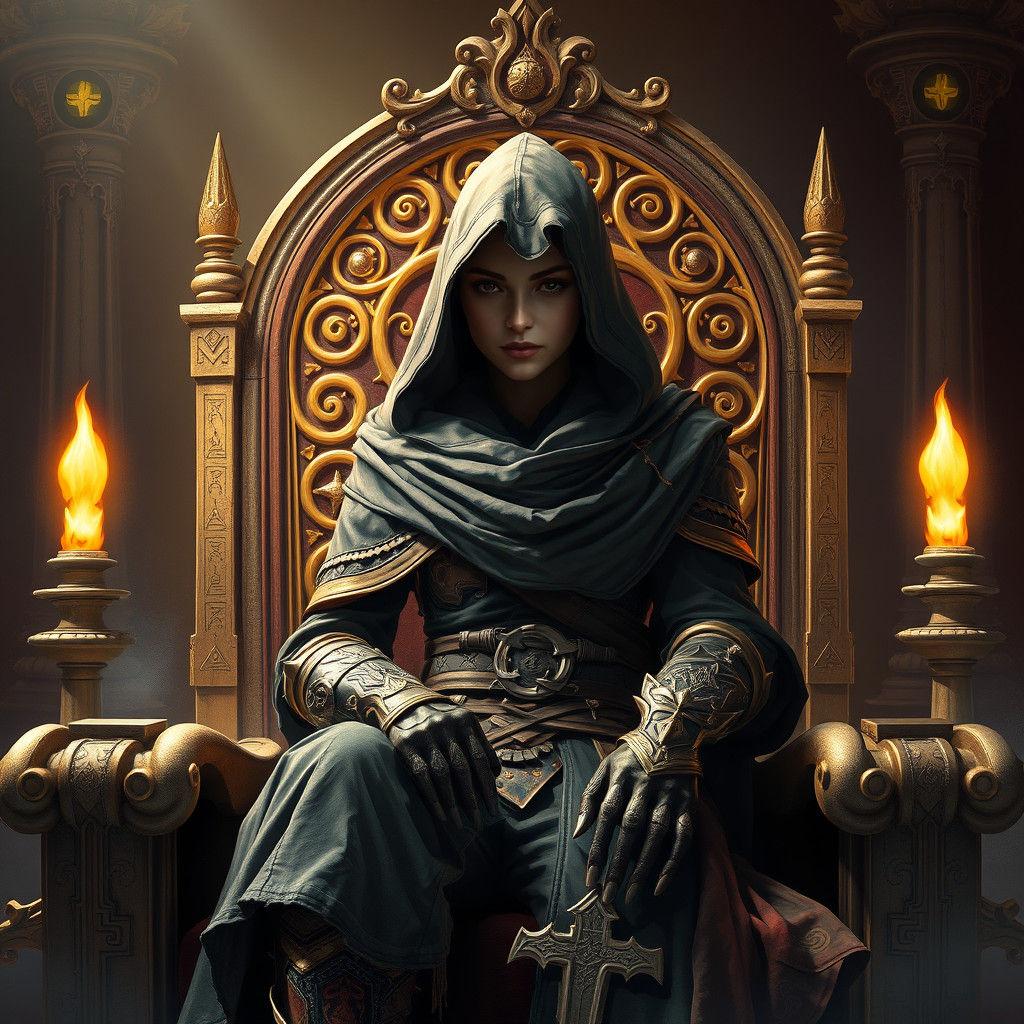 Female Assassin on Fantasy Throne: Digital Art