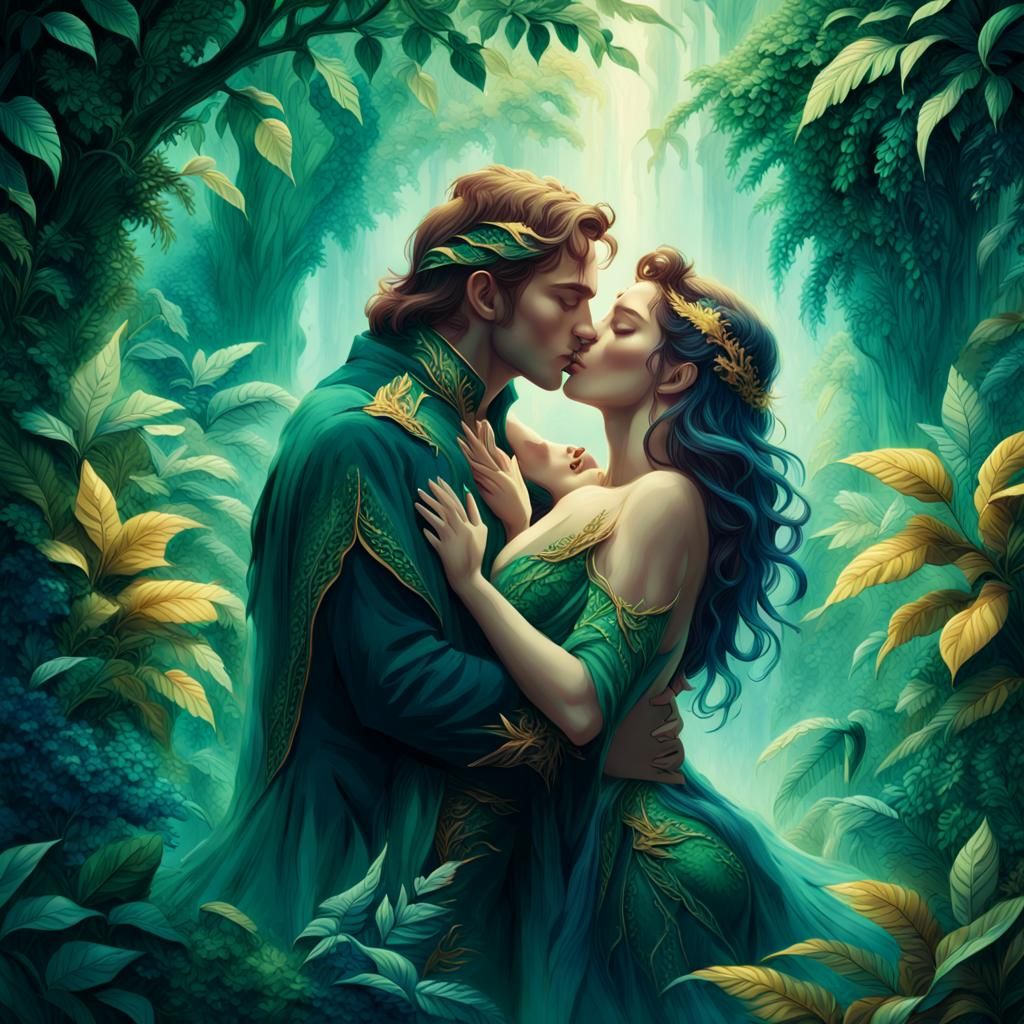 Ethereal Lovers in Breathtaking Fantasy Landscape