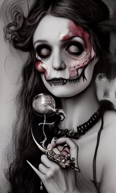 Alice in Wonderland Death Tarot Card in Horror Style