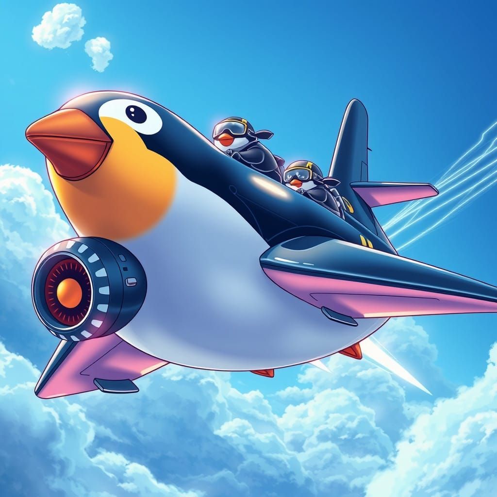 Flying Penguin Aircraft in Anime Style