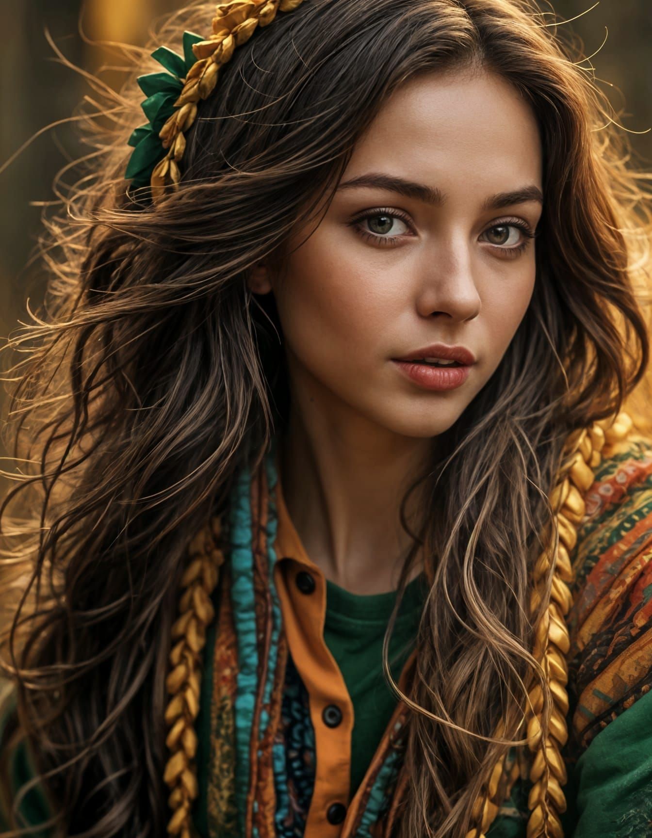 Hyperrealistic Portrait of a Beautiful Woman in Vibrant Atti...