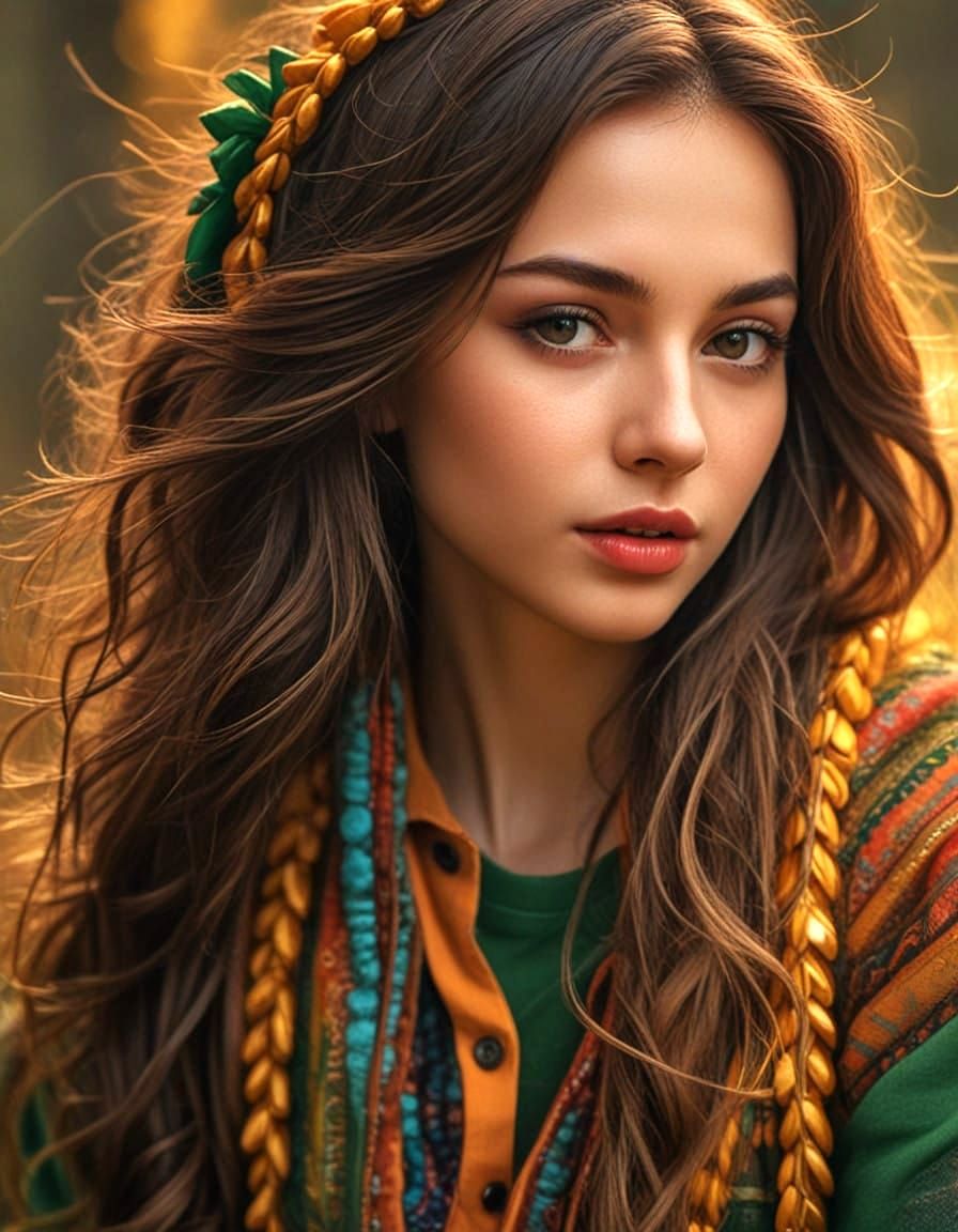 Hyperrealistic Portrait of a Beautiful Woman in Vibrant Dres...