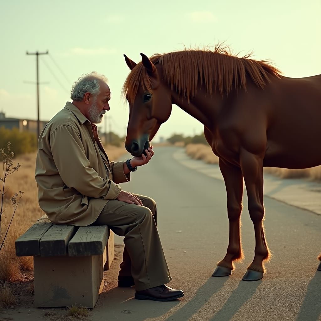Man and Horse in Golden Light, Cinematic Film