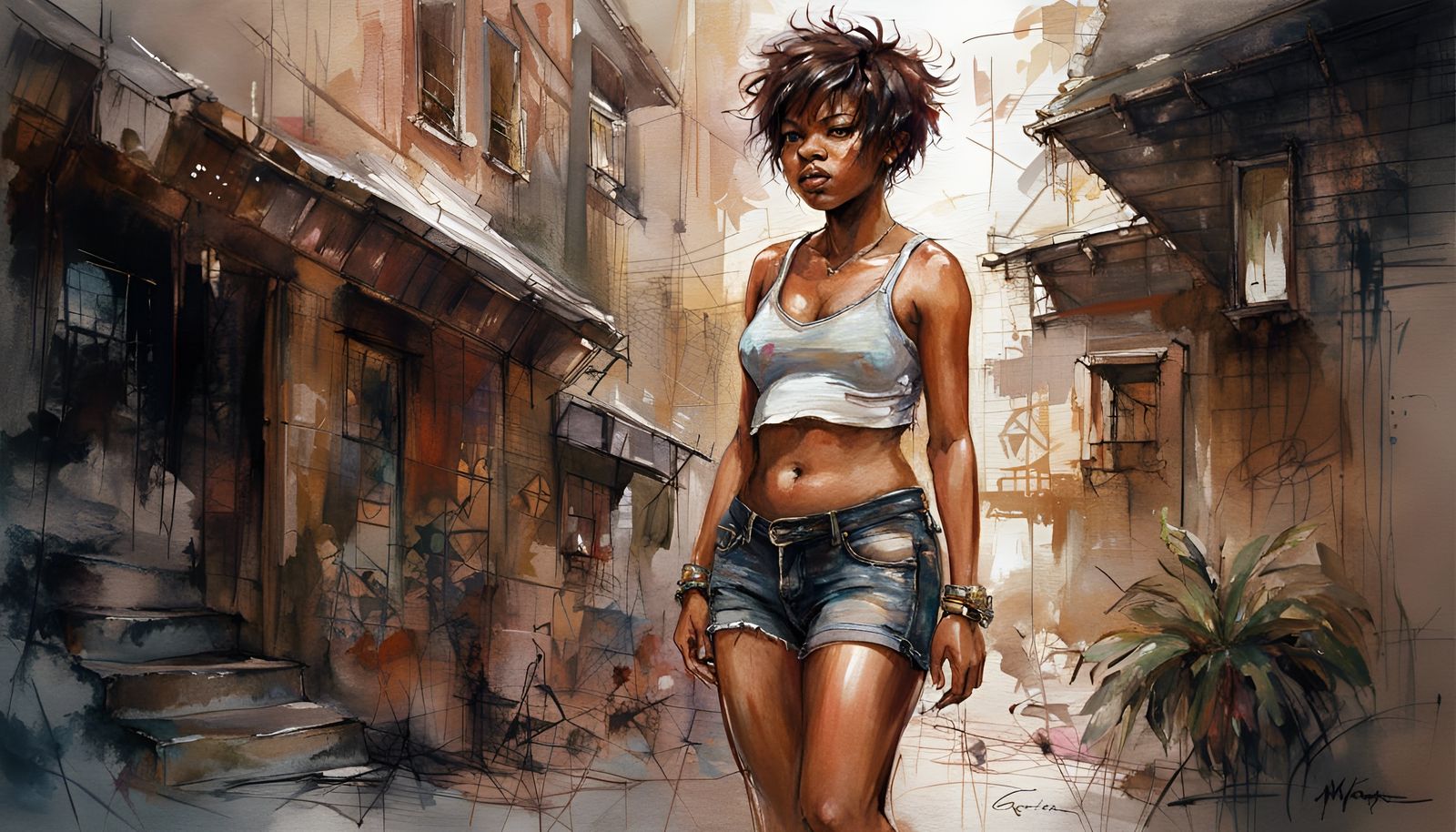 Curvy Girl in Short Shorts: Hyperdetailed Art