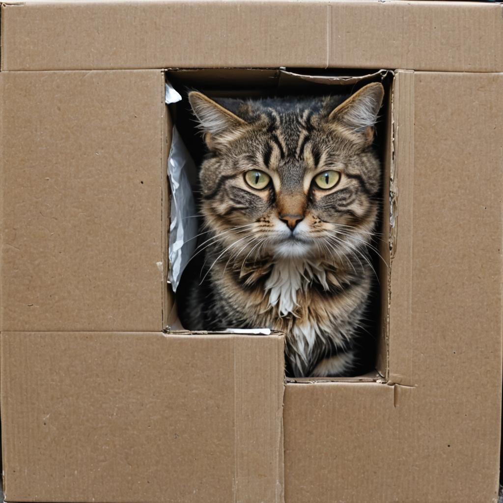 Sad Homeless Cat in a Box