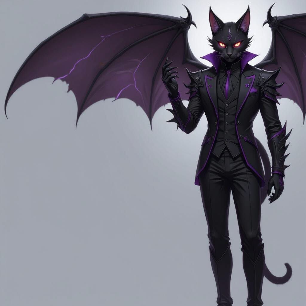 Menacing Demon-Cat Hybrid Anti-Hero in Anime Style