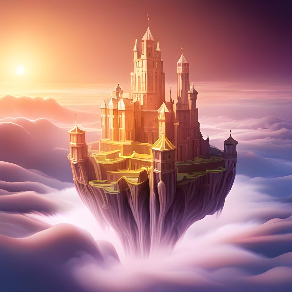 Floating Sky Castle Landscape with Dramatic Lighting