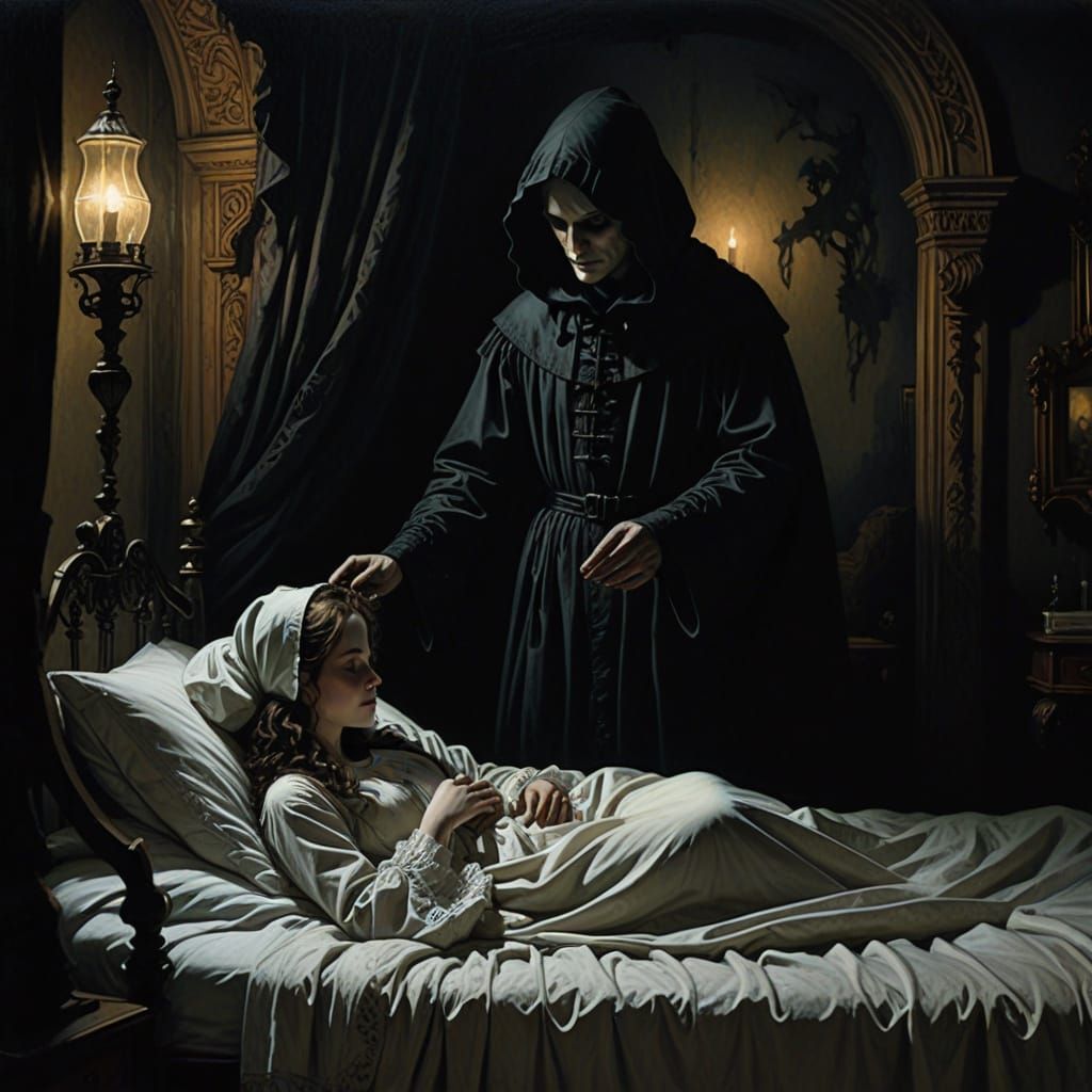 Eerie Encounter: Gothic Romance Oil Painting