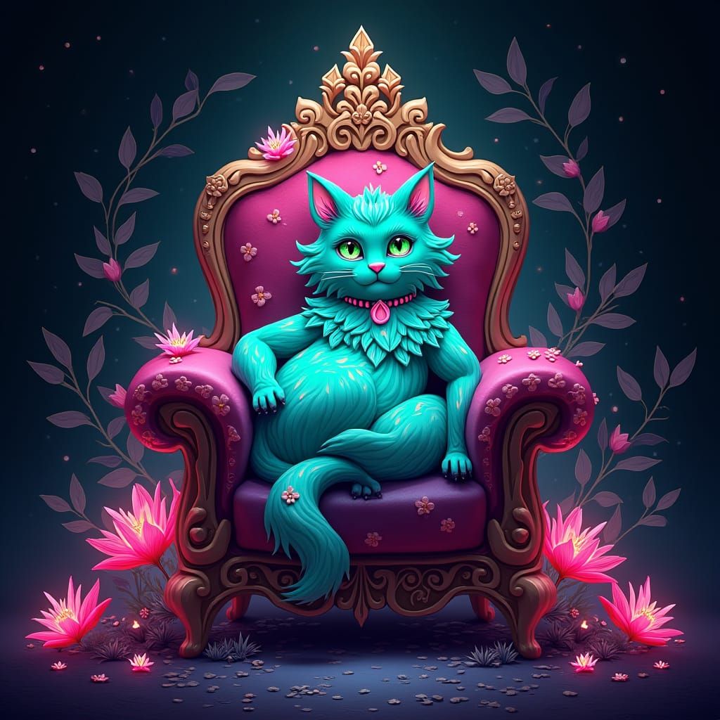 Regal Anthropomorphic Cat on Mystical Throne
