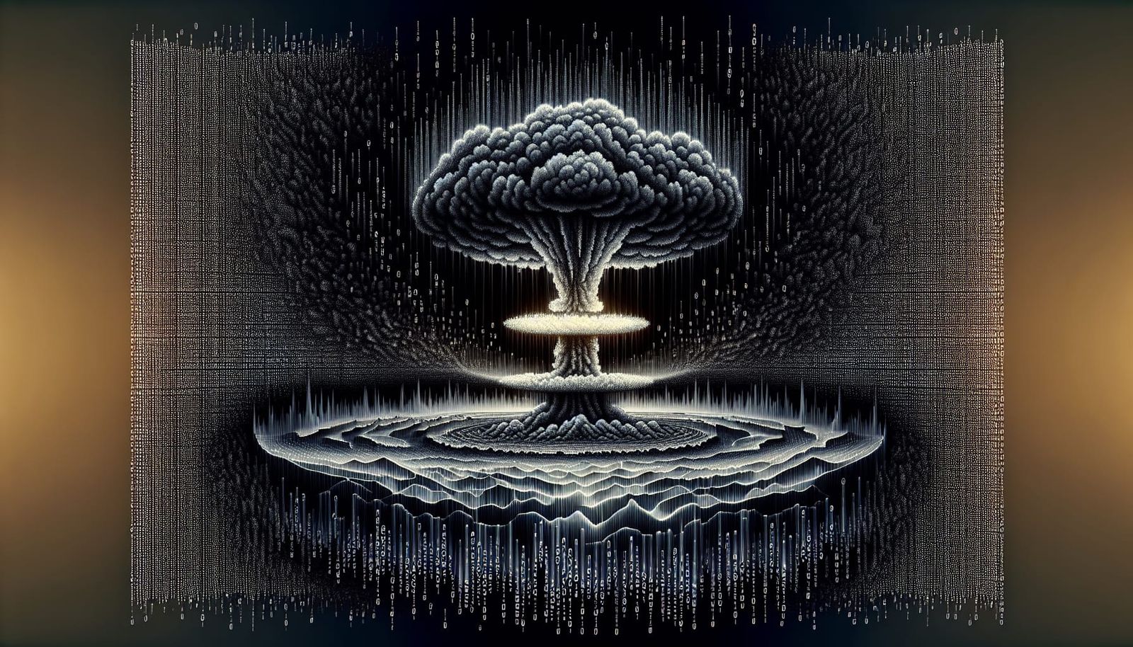 Atomic bomb going off but image is made up of binary code only.