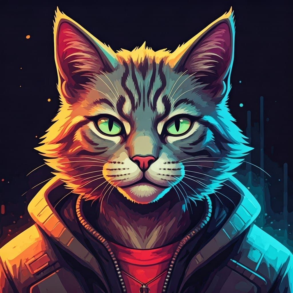 Cyberpunk Graffiti Cat Portrait: Street Art Style