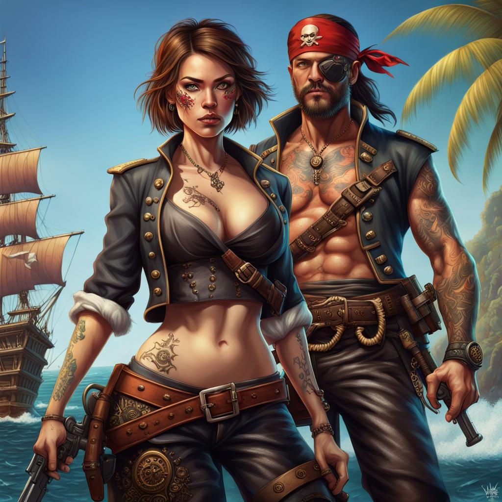Detailed Pirate Portrait in Hyperrealistic Splash Art