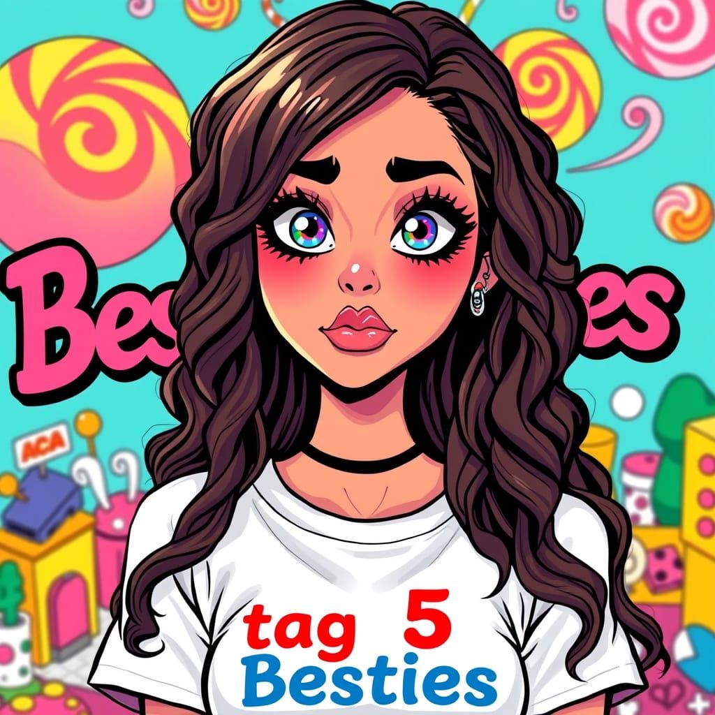 Whimsical Female Avatar in Colorful Candyland Landscape