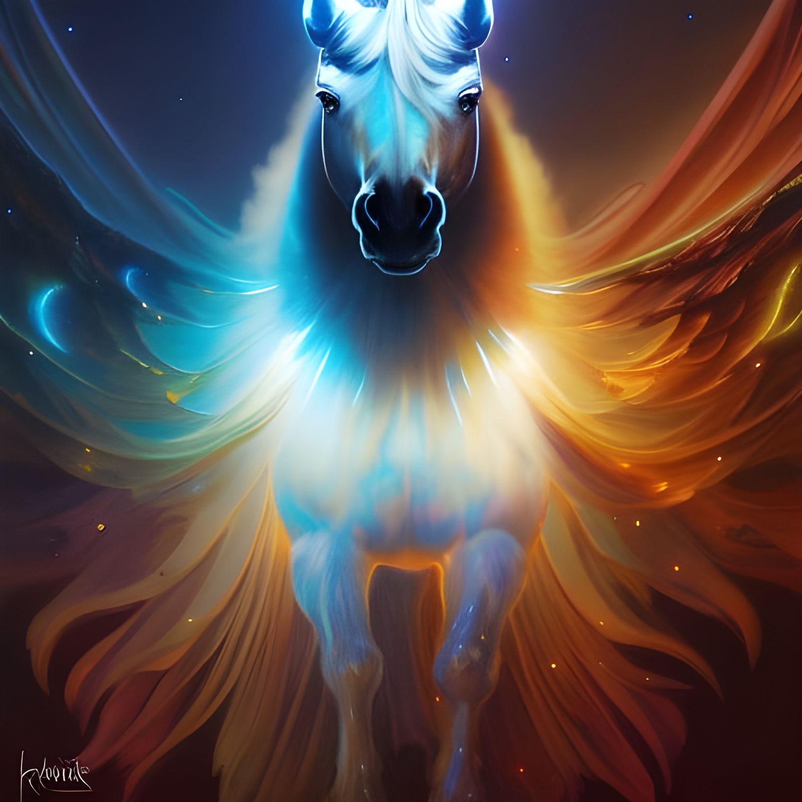 Bioluminescent Space Unicorn Portrait in Art Nouveau Style