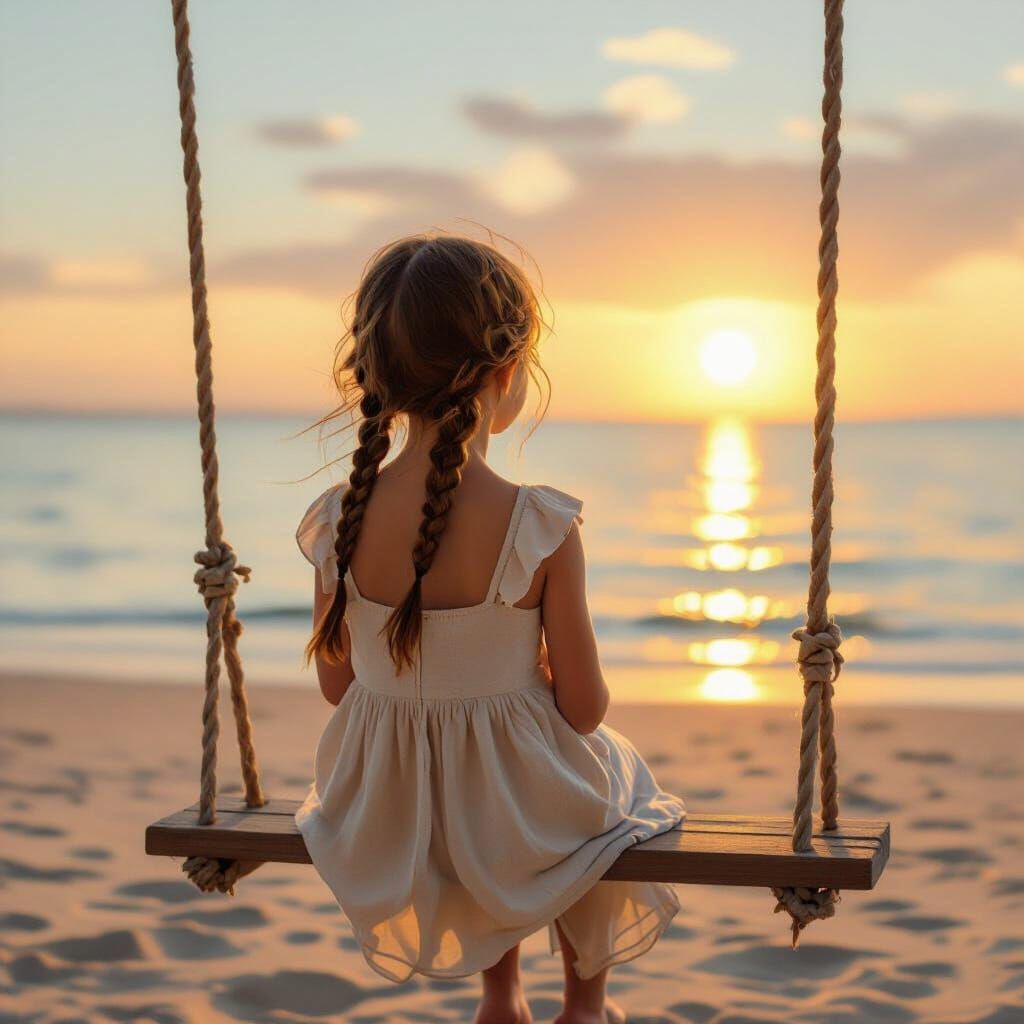 Girl on Swing at Golden Hour Beach Sunset