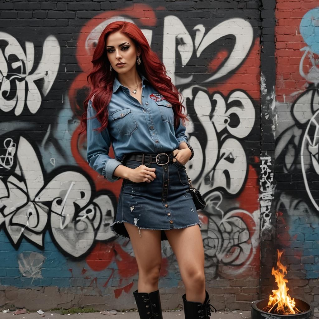 Gothic Athlete Portrait with Graffiti Art, Pop Art Style