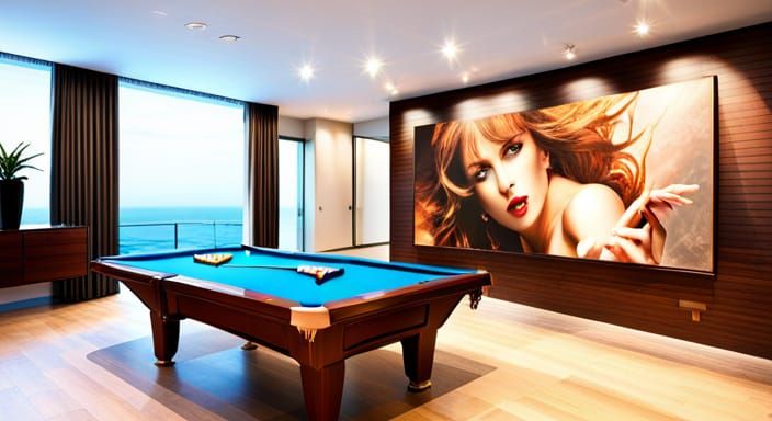 Pool Table Next to Swimming Pool in Hyperrealism