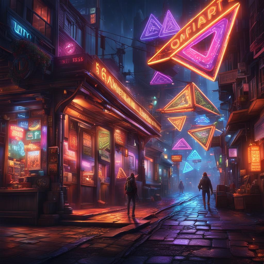 Cyberpunk Battle Maiden in Neon City Street