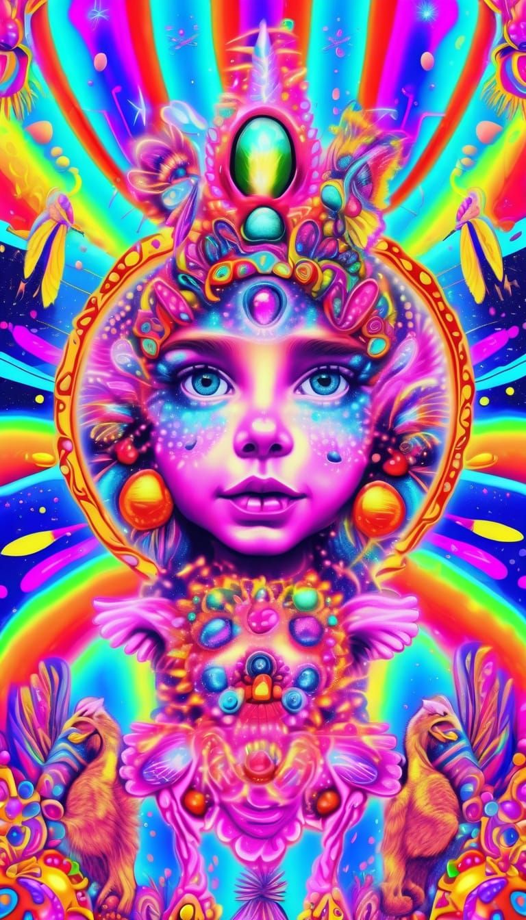 Psychedelic Poster Art: Children in Mirror, Neon Hues