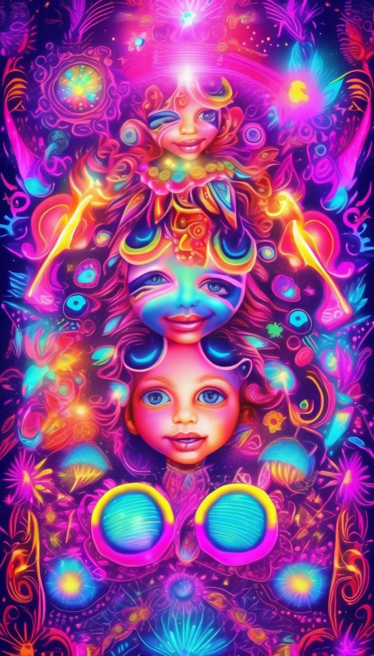 Psychedelic Poster Art with Pastel and Neon Shading