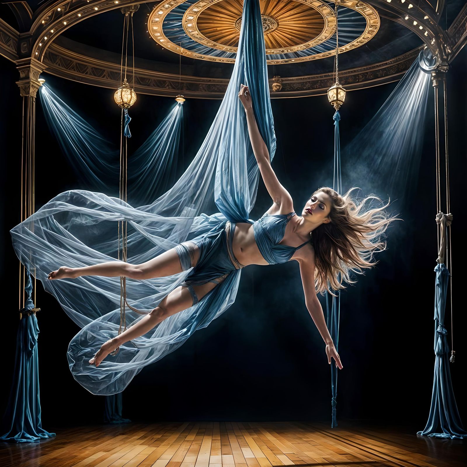 Aerial Circus Artist in Hyperrealistic Oil Painting