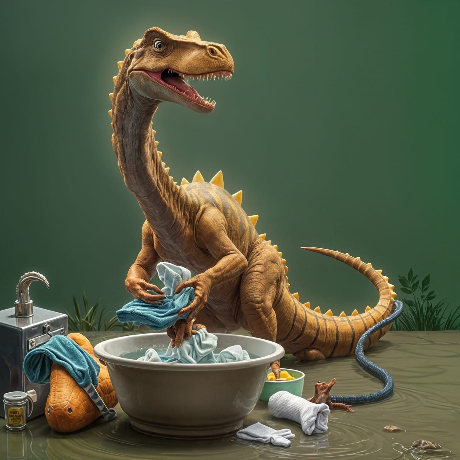 Dinosaur Doing Laundry: Washing Socks