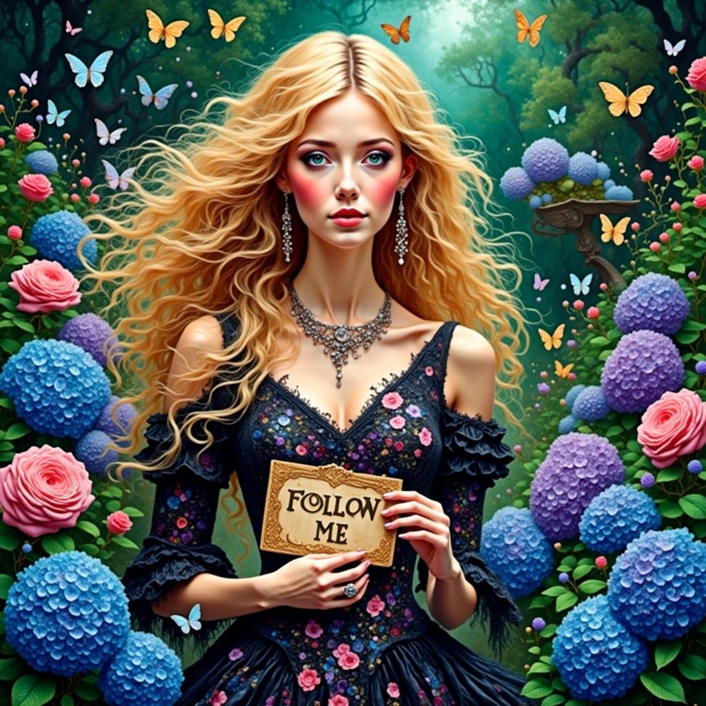 Ethereal Lady in Floral Dress Invites Followers