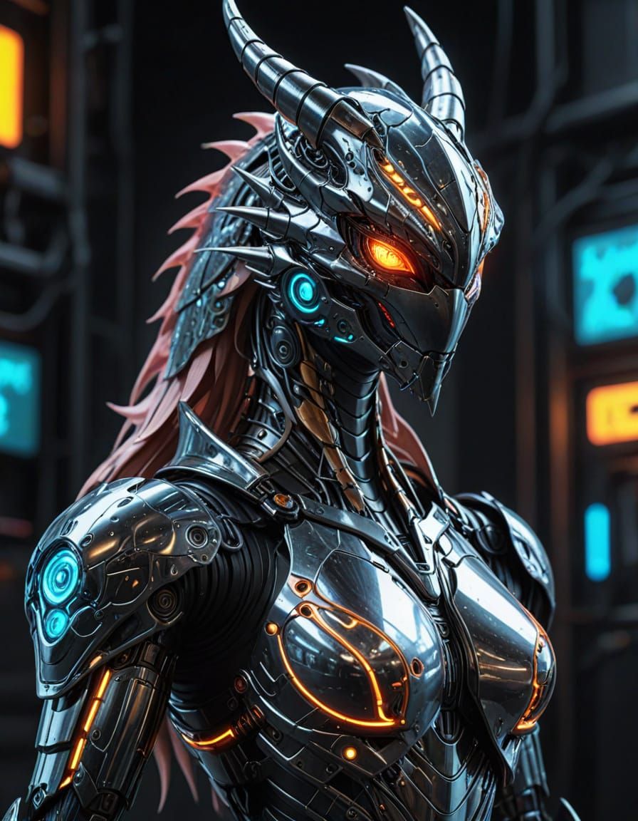 Cybernetic Dragon Gynoid in Anime Style