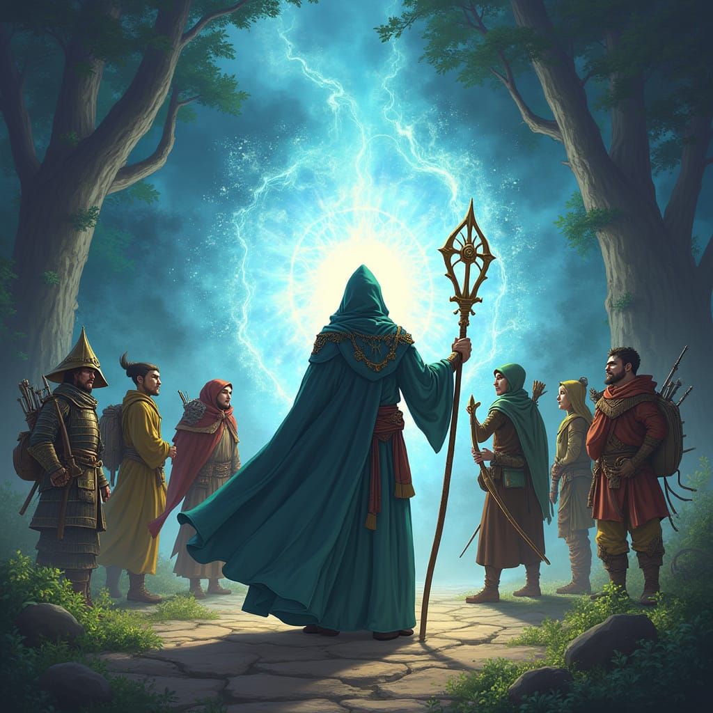 Wizard Conjures Whimsical Feywild Portal with Adventurer Par...