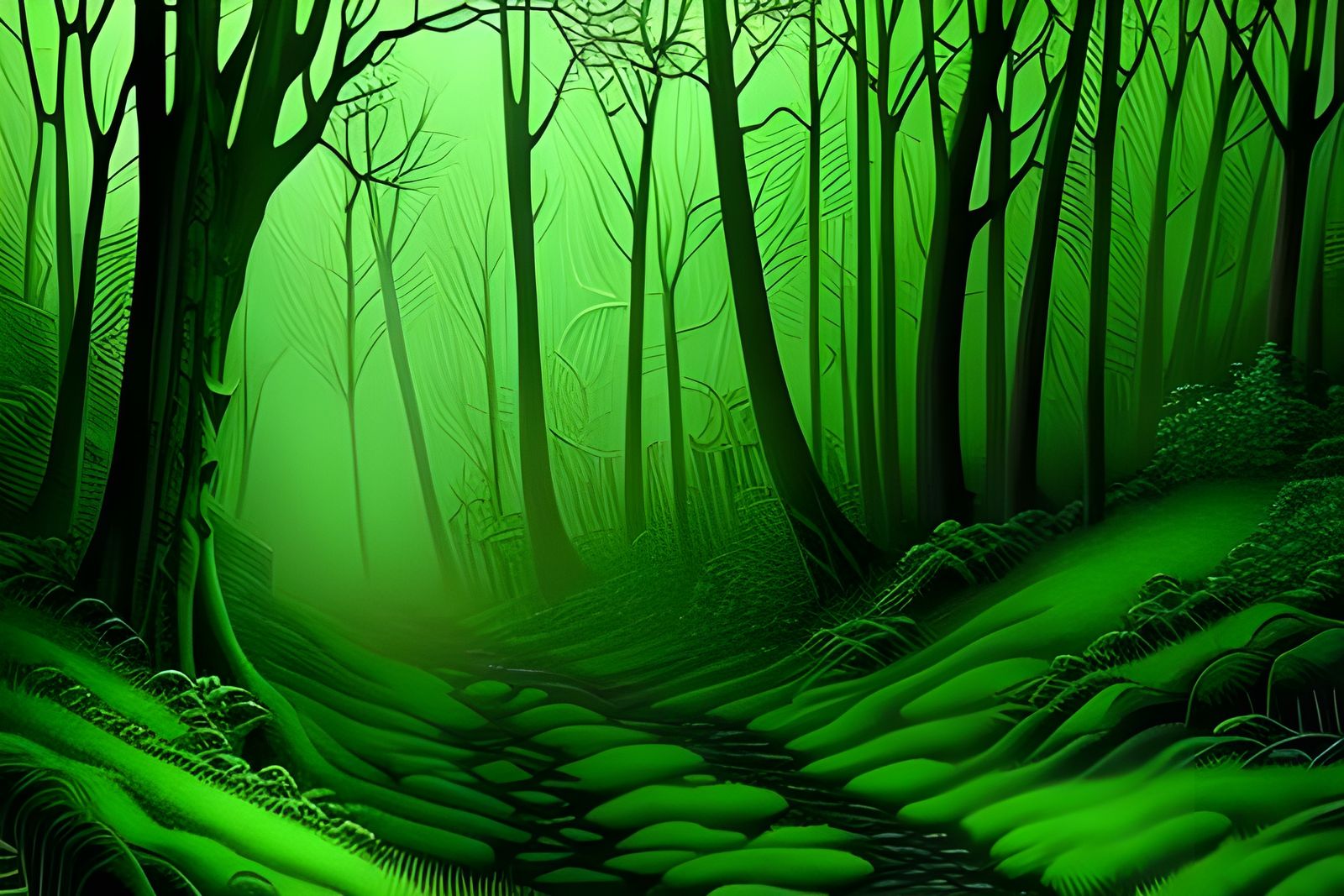 Fog in Dark Forest: Mixed Media Hyperdetailed Image