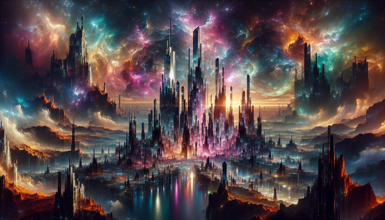 Iridescent Crystal City in Cosmic Landscape