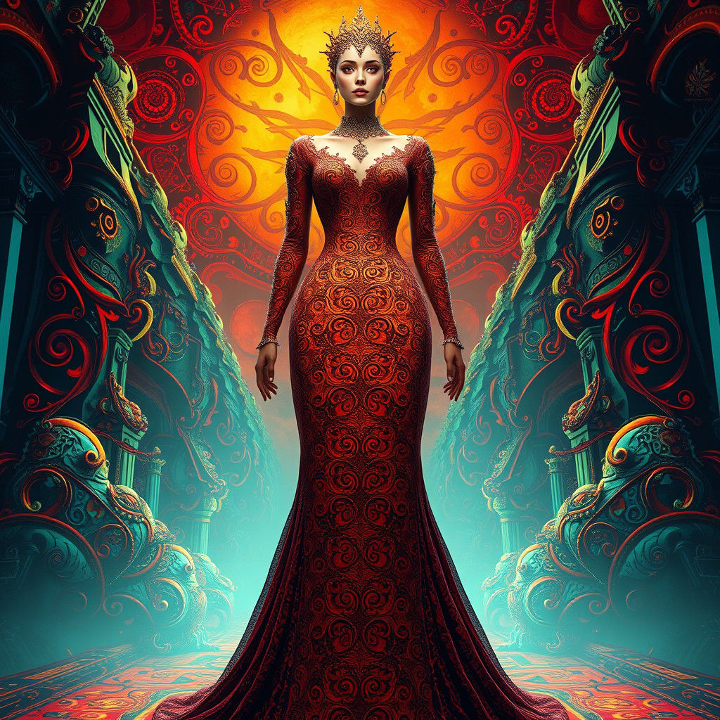 Ornate High-Fashion Dress in Fantasy Concept Art Style
