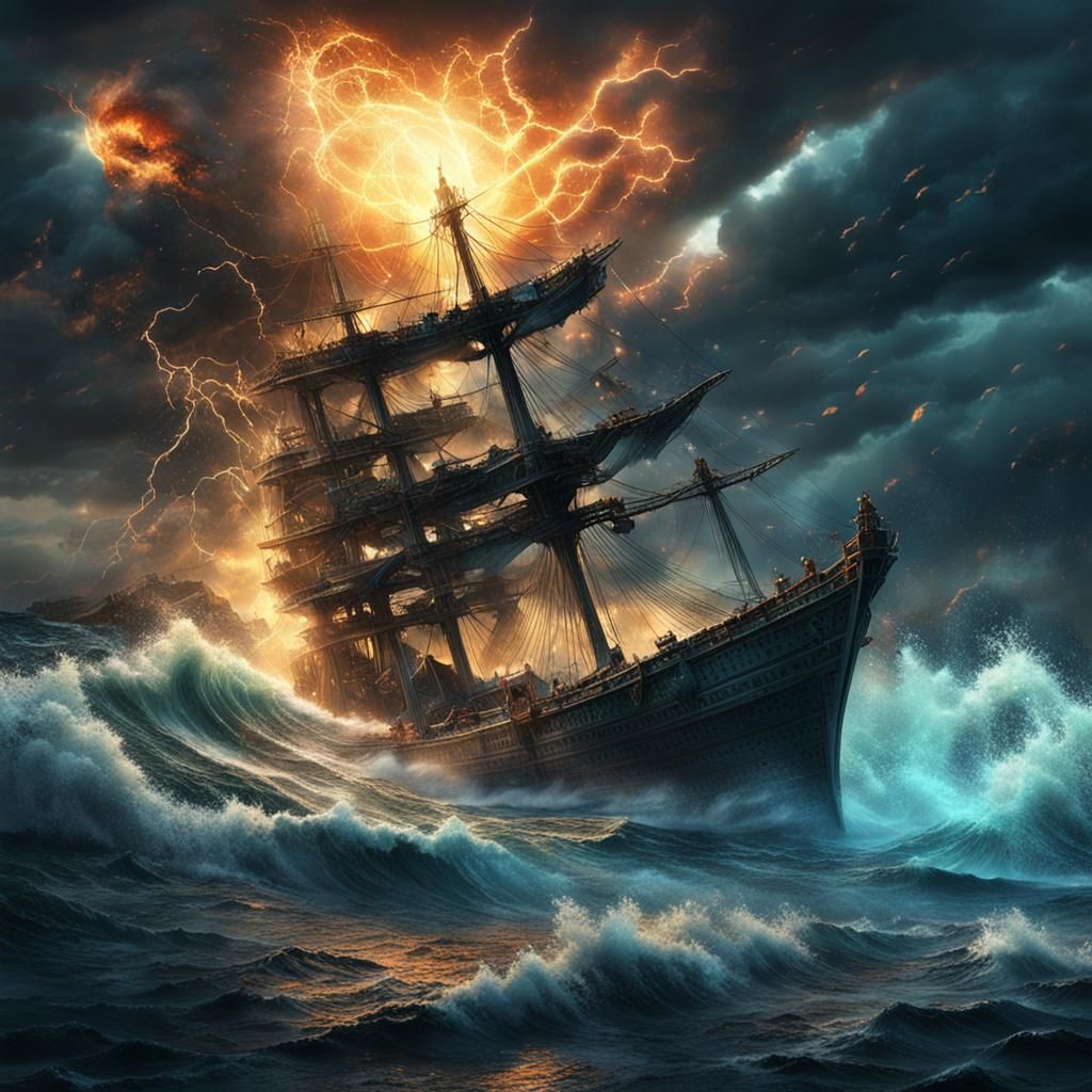 Fantastical Landscape with Thunderous Waves: Detailed Matte ...