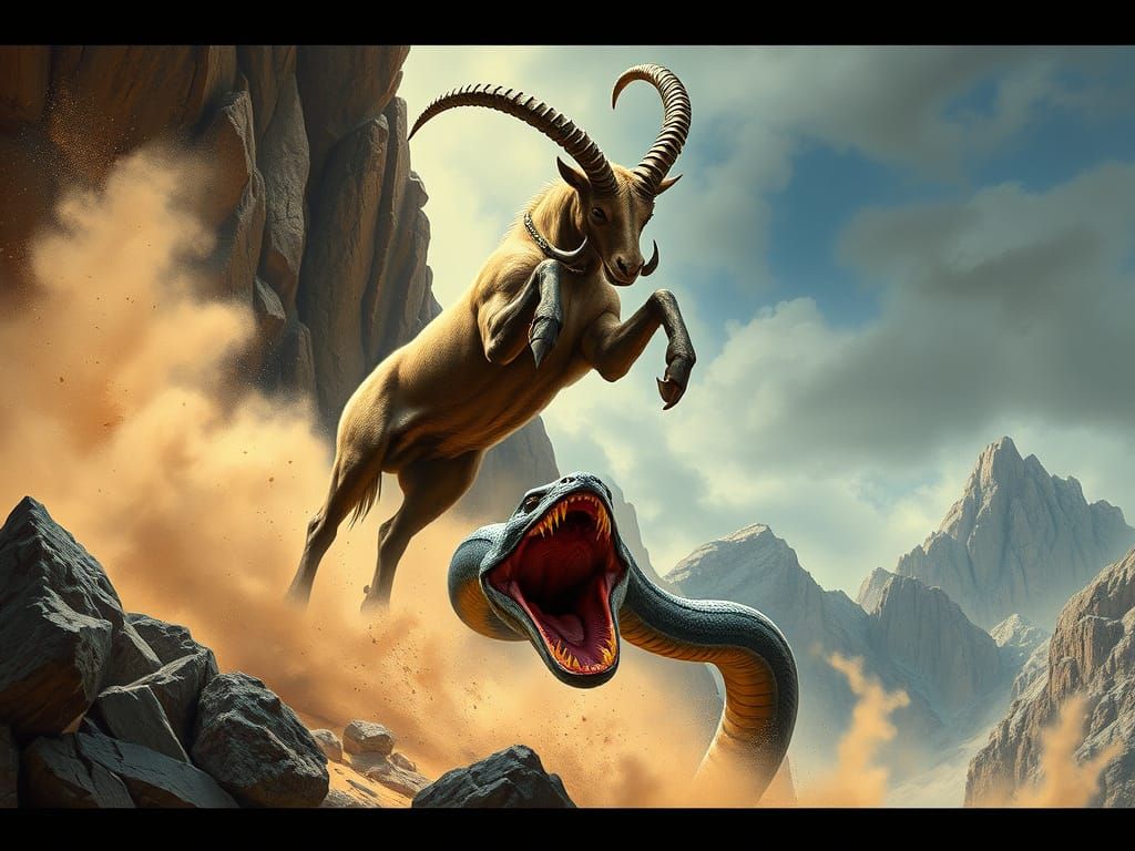 Markhor's Leap Over Snake, Dramatic Scene