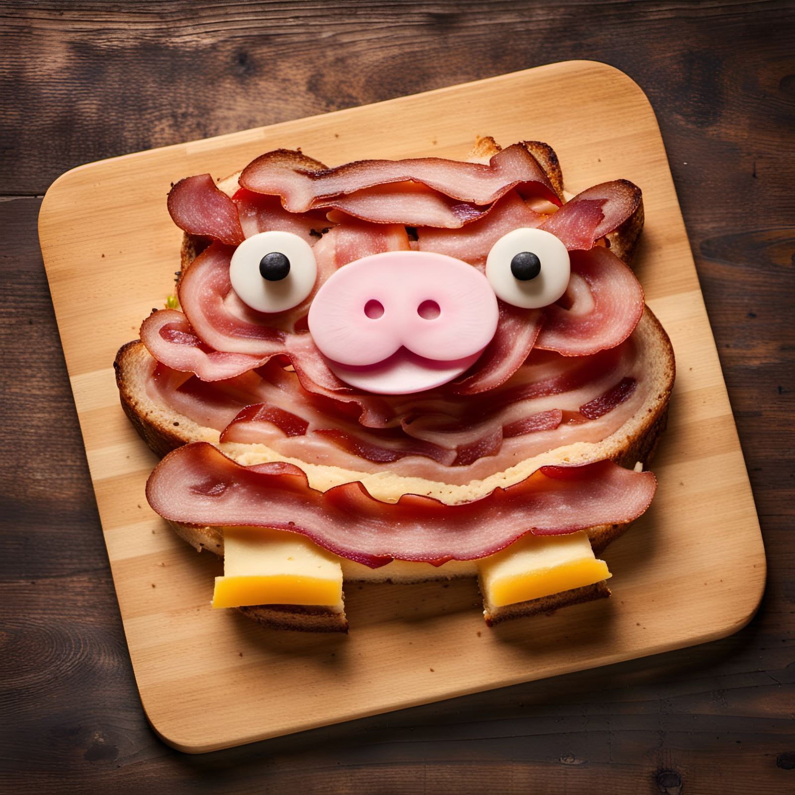 Bacon Peppa Pig Sandwich on Cutting Board