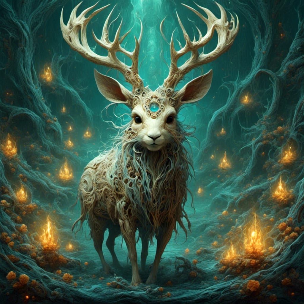 Electric Mystical Jackalope in Whimsical Style