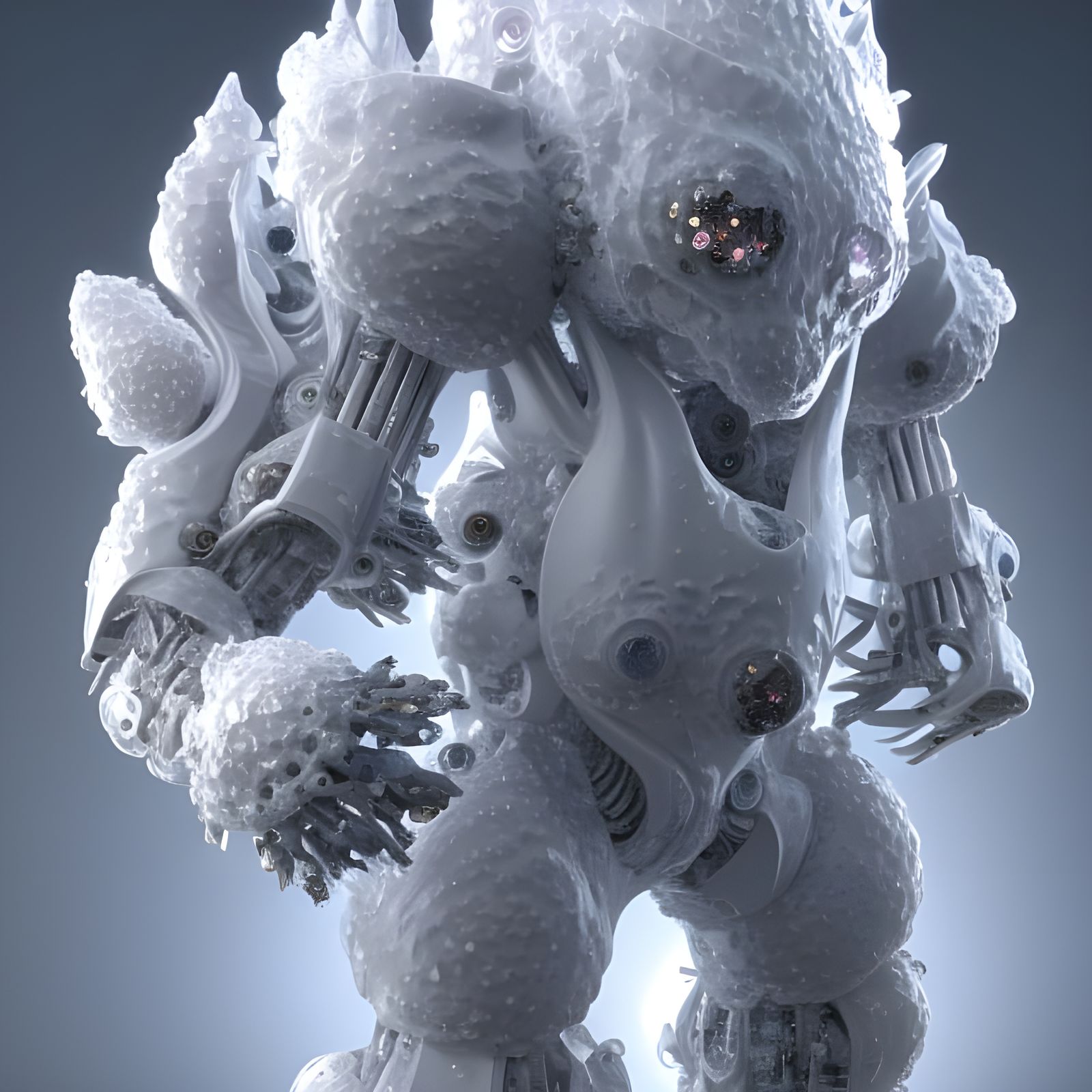 Ethereal Crystalline Mecha Monster with Fractal Design
