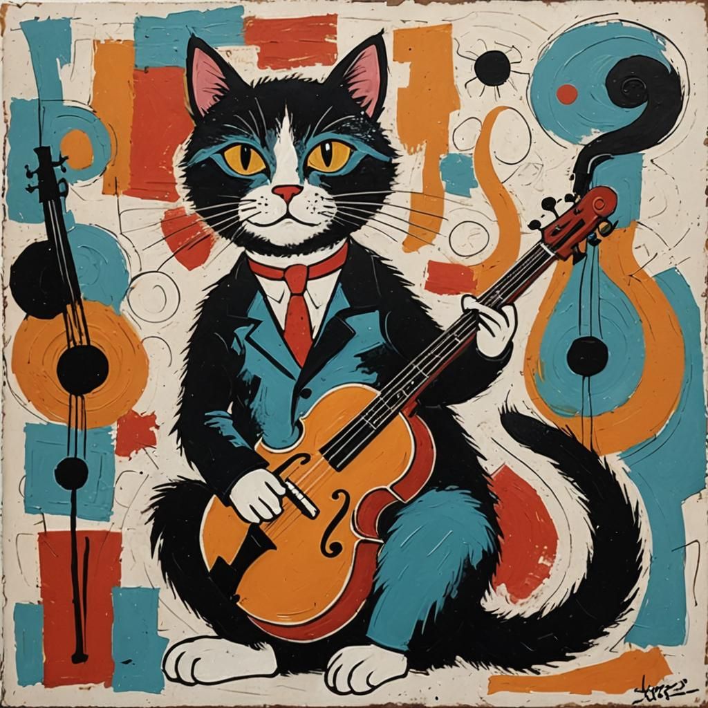 Jazz Cat in 1960s Beatnik Abstract Art
