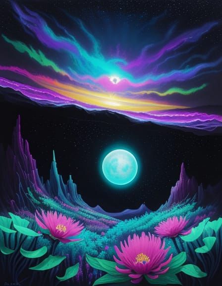 Surreal Dreamlike Oil Painting of Alien in Twilight Canyon