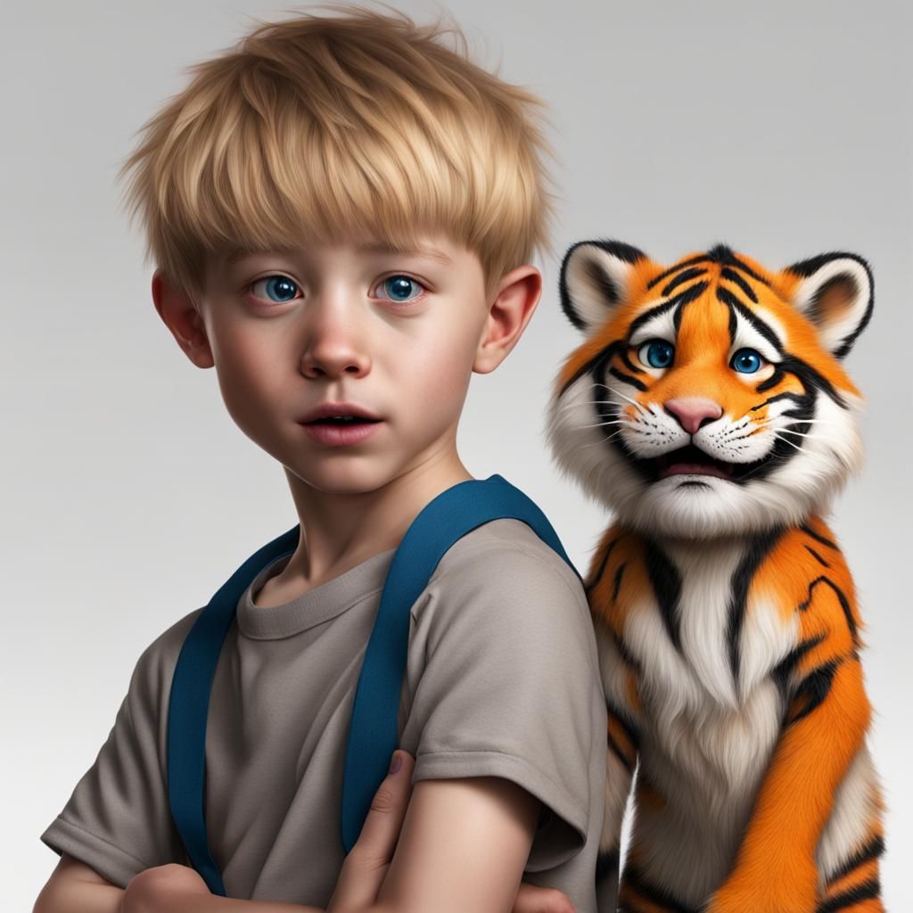 Hyperrealistic Calvin and Hobbes Illustration