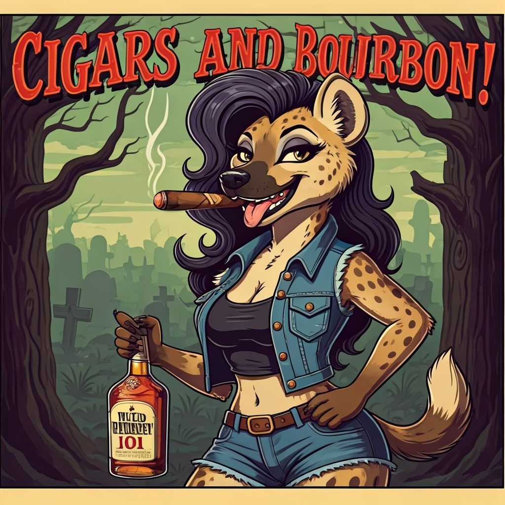 Retro Hyena Ad Illustration in Vintage Print Palette